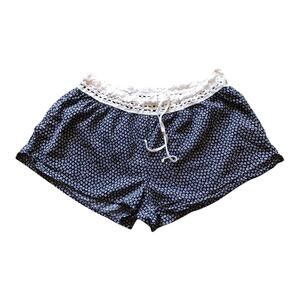 Aerie Shorts Navy Blue Floral Crochet Waist Band Drawstring Women's Large